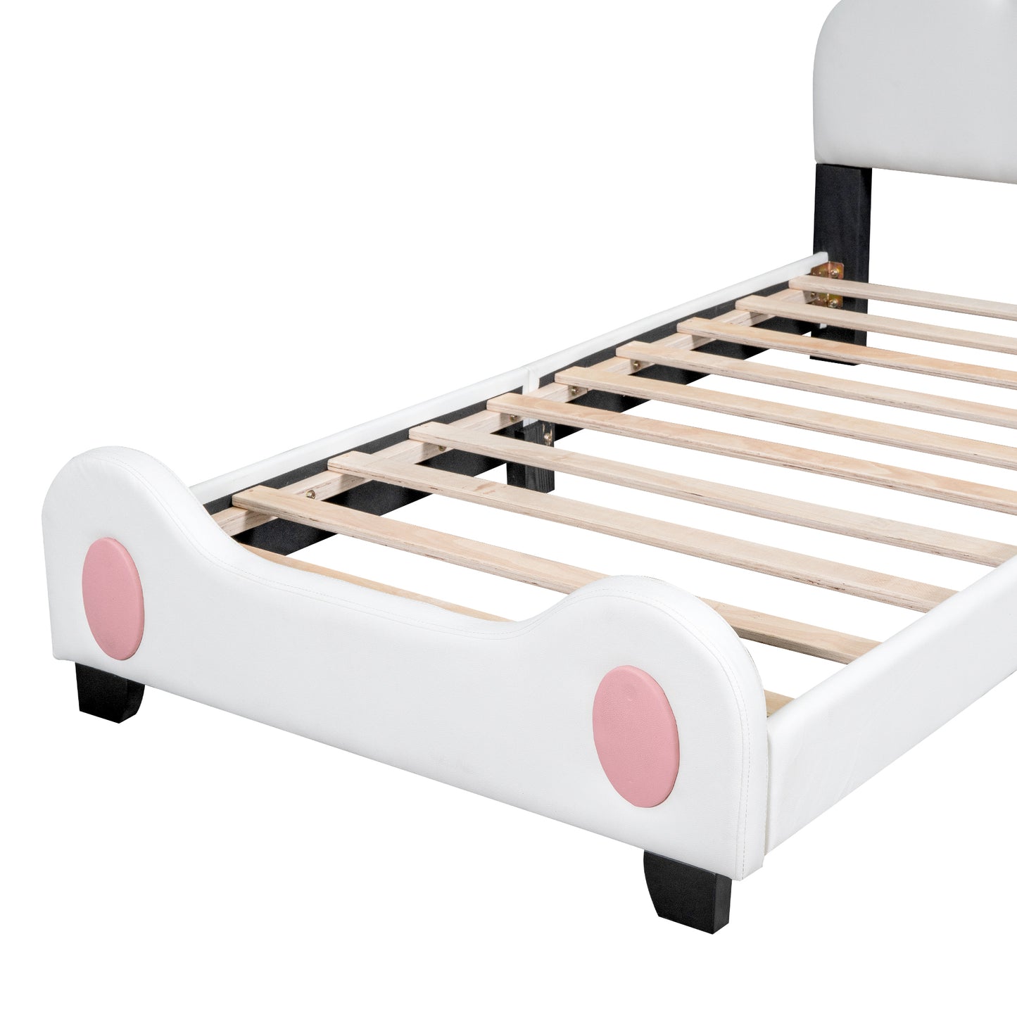 Twin Size Upholstered Platform Bed with Cartoon Headboard and Footboard, White+Pink