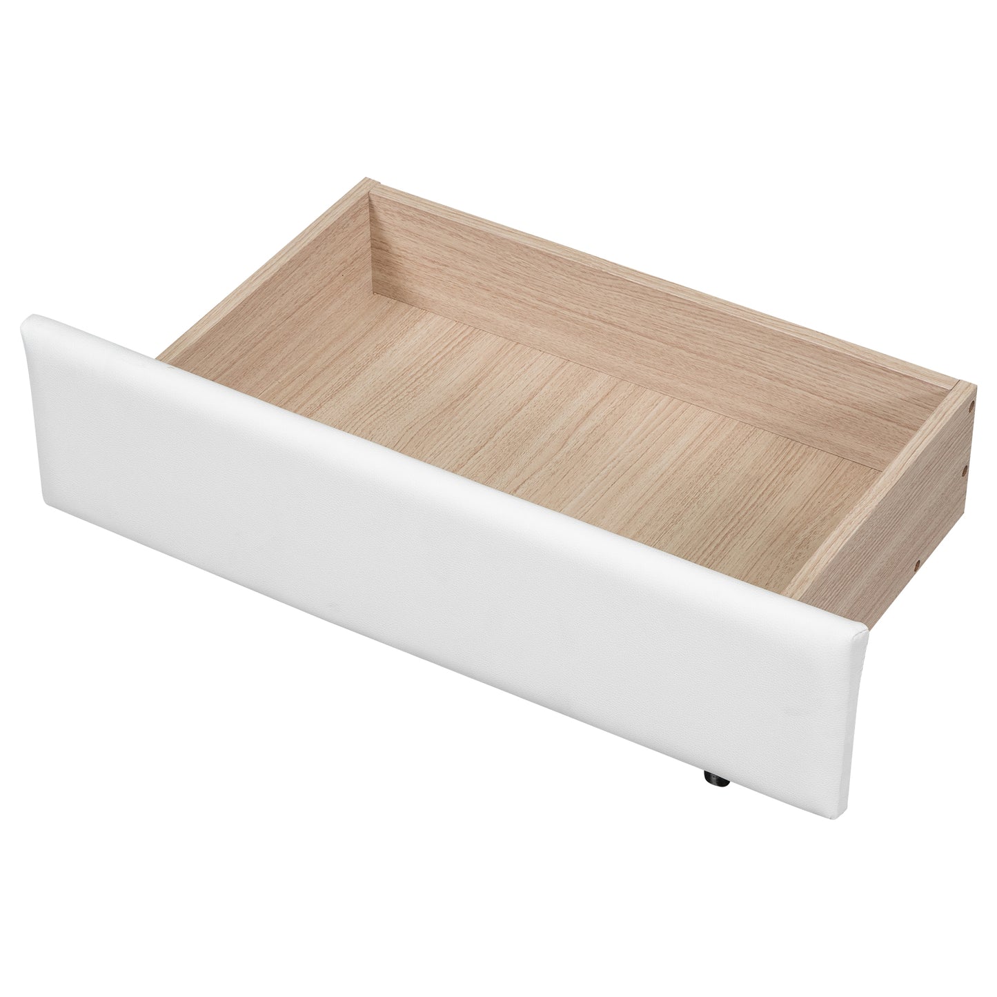 Queen Size Upholstered Platform Bed with Seashell Shaped Headboard, LED and 2 Drawers, White