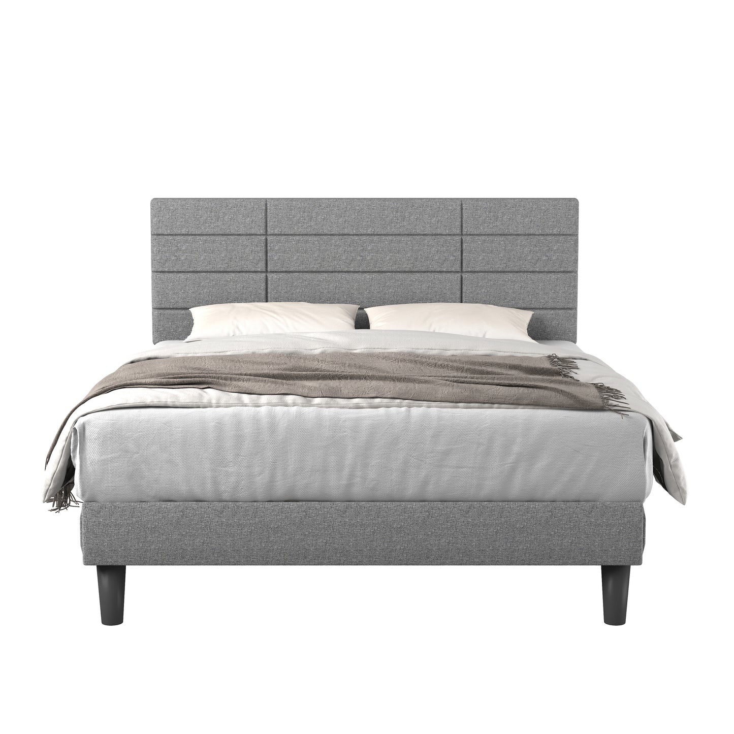 Molblly Full Size Platform Bed Frame with Upholstered Headboard, Strong Frame, and Wooden Slats Support, Non-Slip and Noise-Free, No Box Spring Needed, Easy Assembly, Light Grey