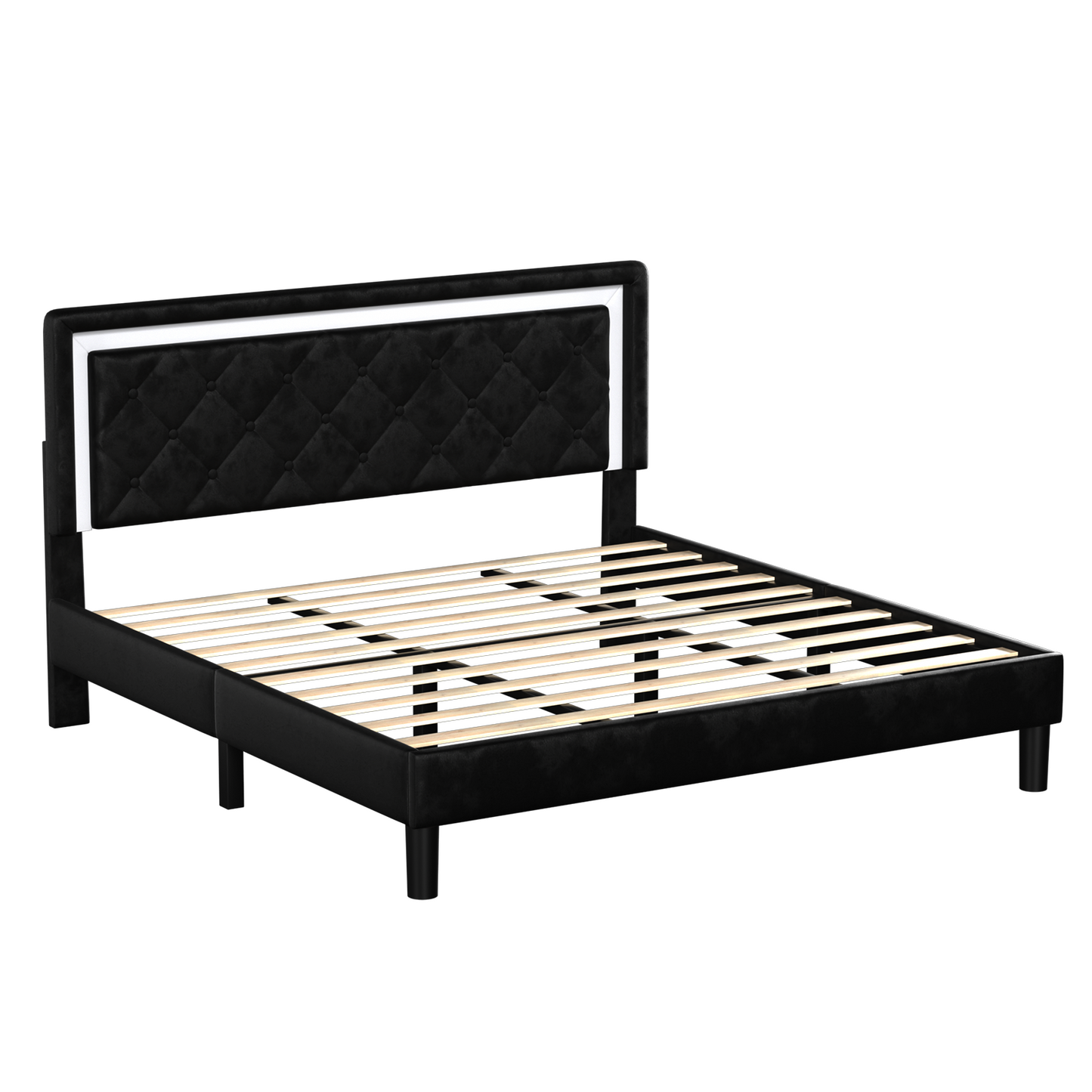 Molblly King Size Platform Bed Frame with Upholstered Headboard, Strong Frame, and Wooden Slats Support, Non-Slip, and Noise-Free, No Box Spring Needed, Easy Assembly, black