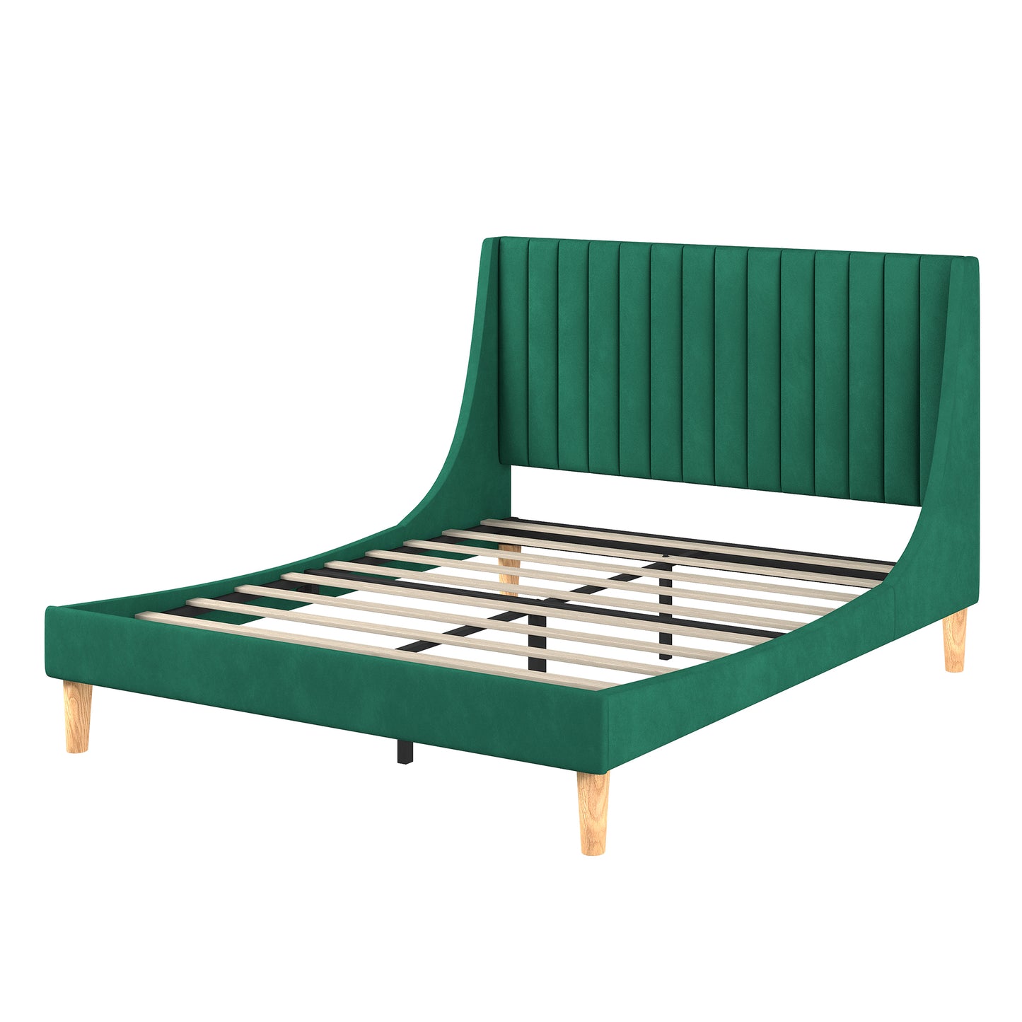 Full Size Frame Platform Bed with Upholstered Headboard and Slat Support, Heavy Duty Mattress Foundation, No Box Spring Required, Easy to Assemble,Green