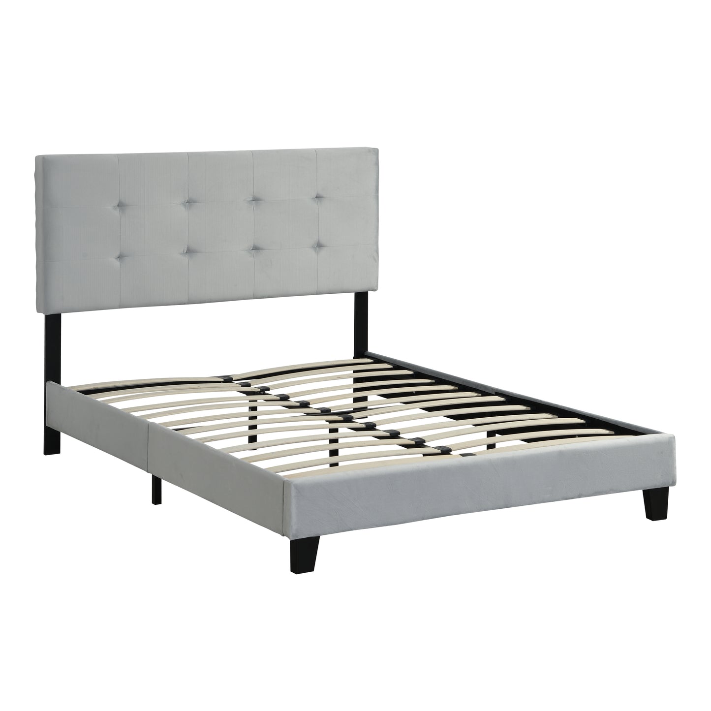 Queen Size Upholstered  Platform Bed Frame with  pull point Tufted Headboard, Strong Wood Slat Support, Mattress Foundation, No Box Spring Needed, Easy Assembly, Gray
