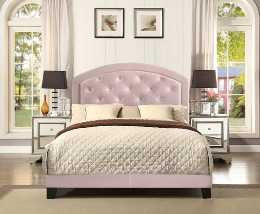 Full Upholstered Platform Bed with Adjustable Headboard 1pc Full Size Bed Pink Fabric