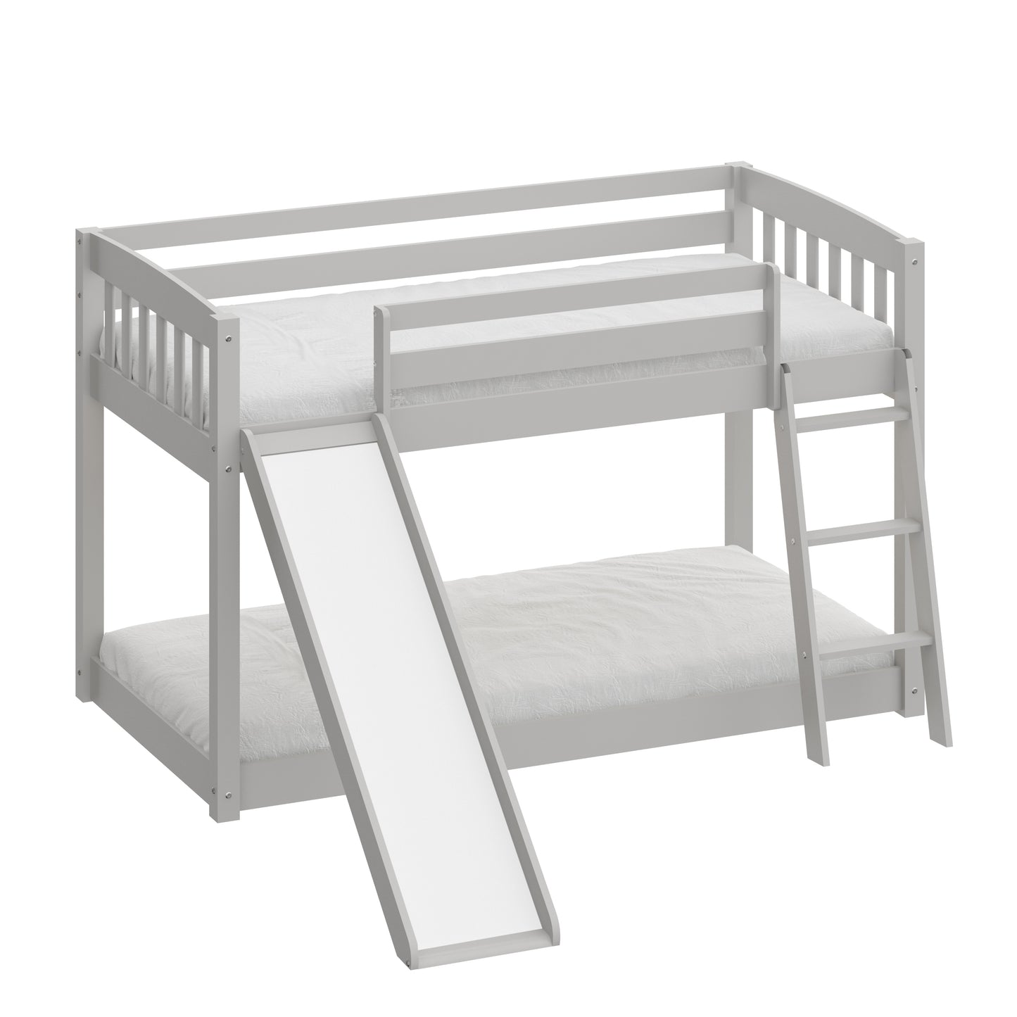 Yes4wood Kids Bunk Bed Twin Over Twin with Slide & Ladder, Heavy Duty Solid Wood Twin Bunk Beds Frame with Safety Guardrails for Toddlers, Gray