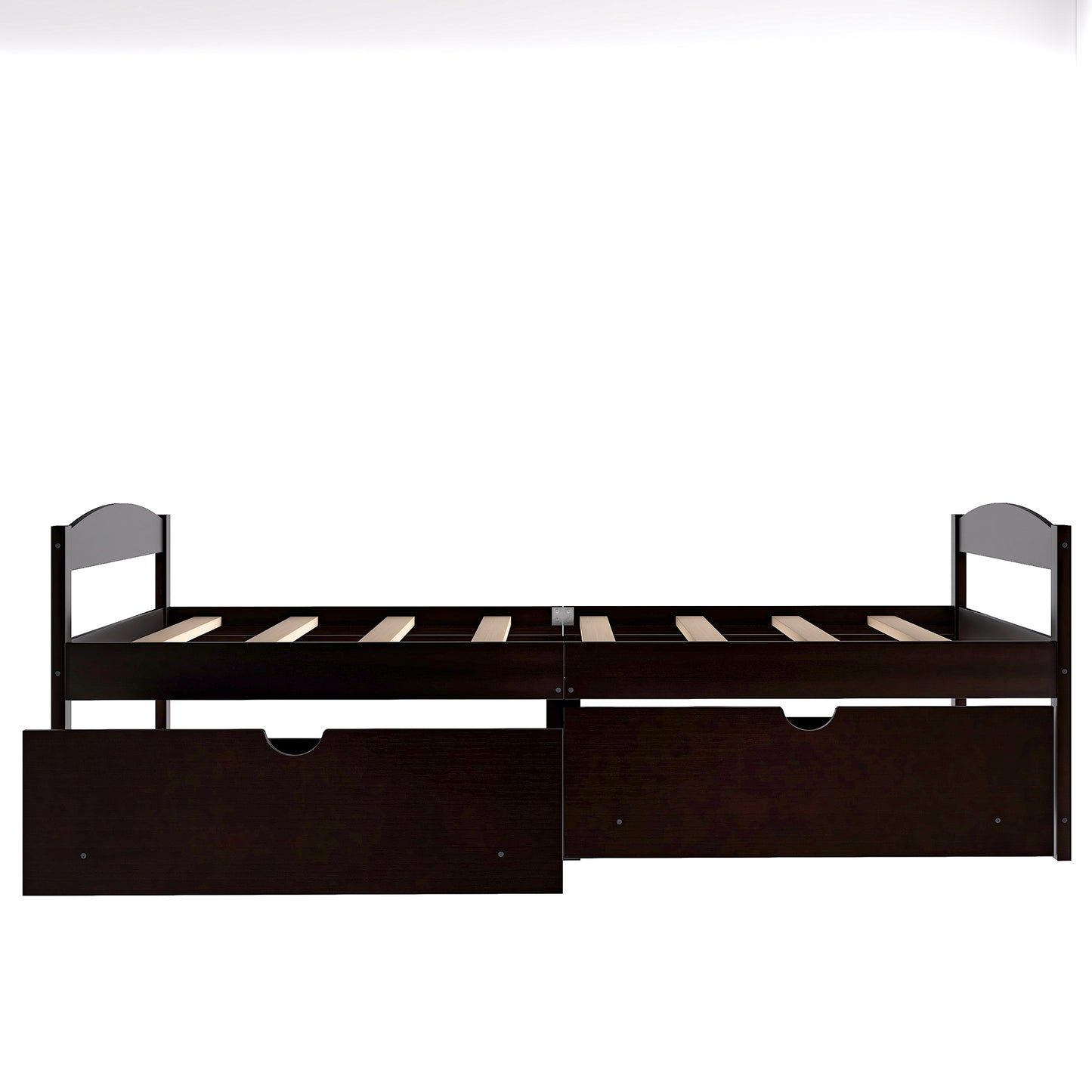 Twin Espresso Wood Platform Bed with Two Storage Drawers