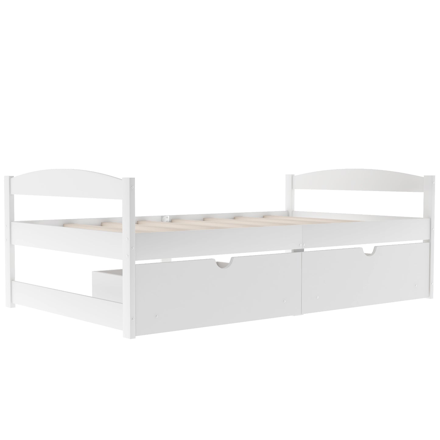 Twin White Wood Platform Bed with Two Storage Drawers