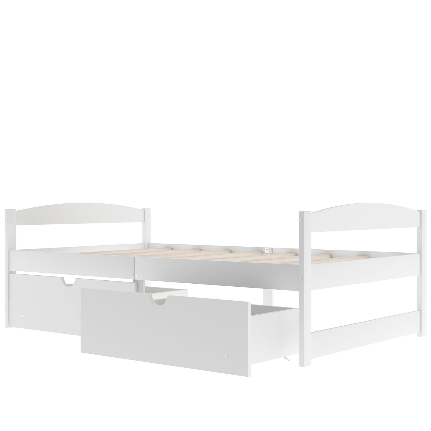 Twin White Wood Platform Bed with Two Storage Drawers
