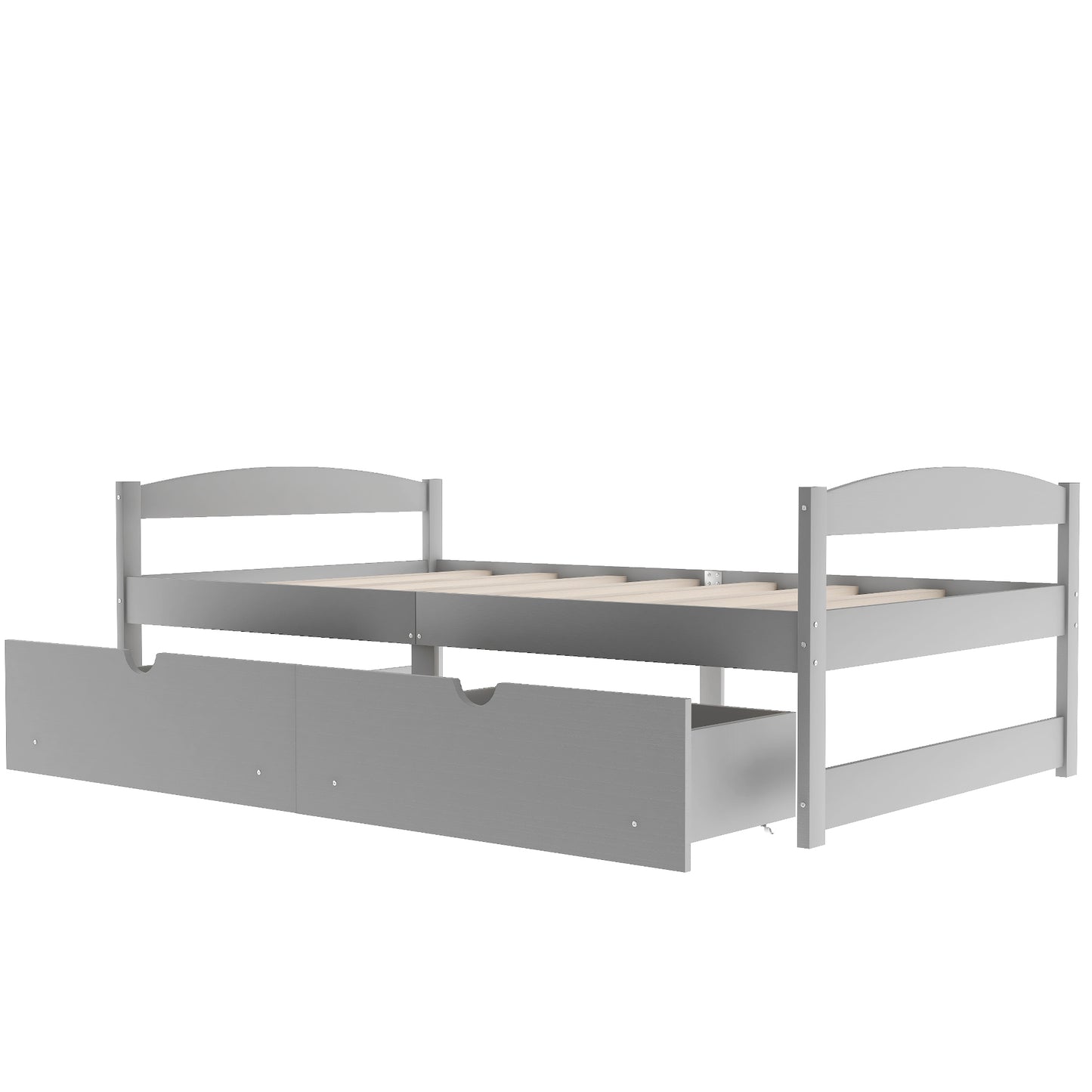 Twin Gray Wood Platform Bed with Two Storage Drawers