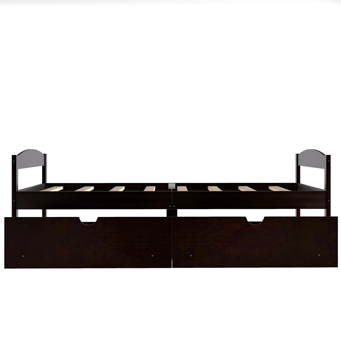 Twin Espresso Wood Platform Bed with Two Storage Drawers