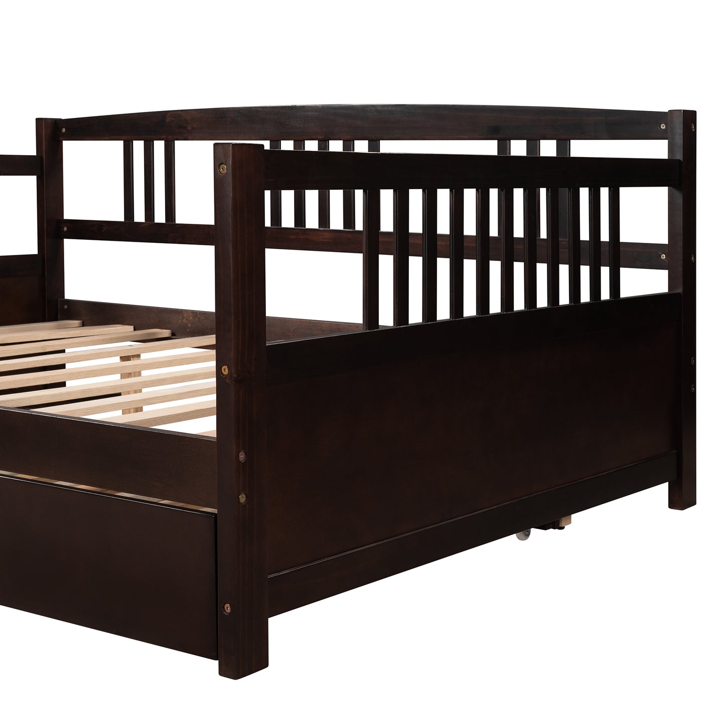 Full Size Espresso Wood Daybed with Twin Size Trundle