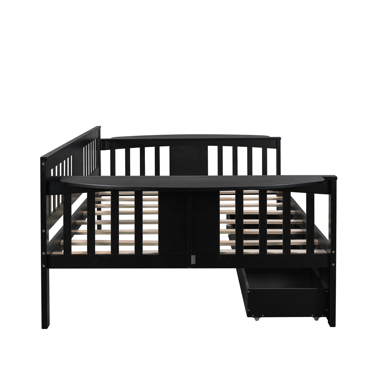 Full-size Espresso Daybed with Two Storage Drawers and Collapsible Side-Tables