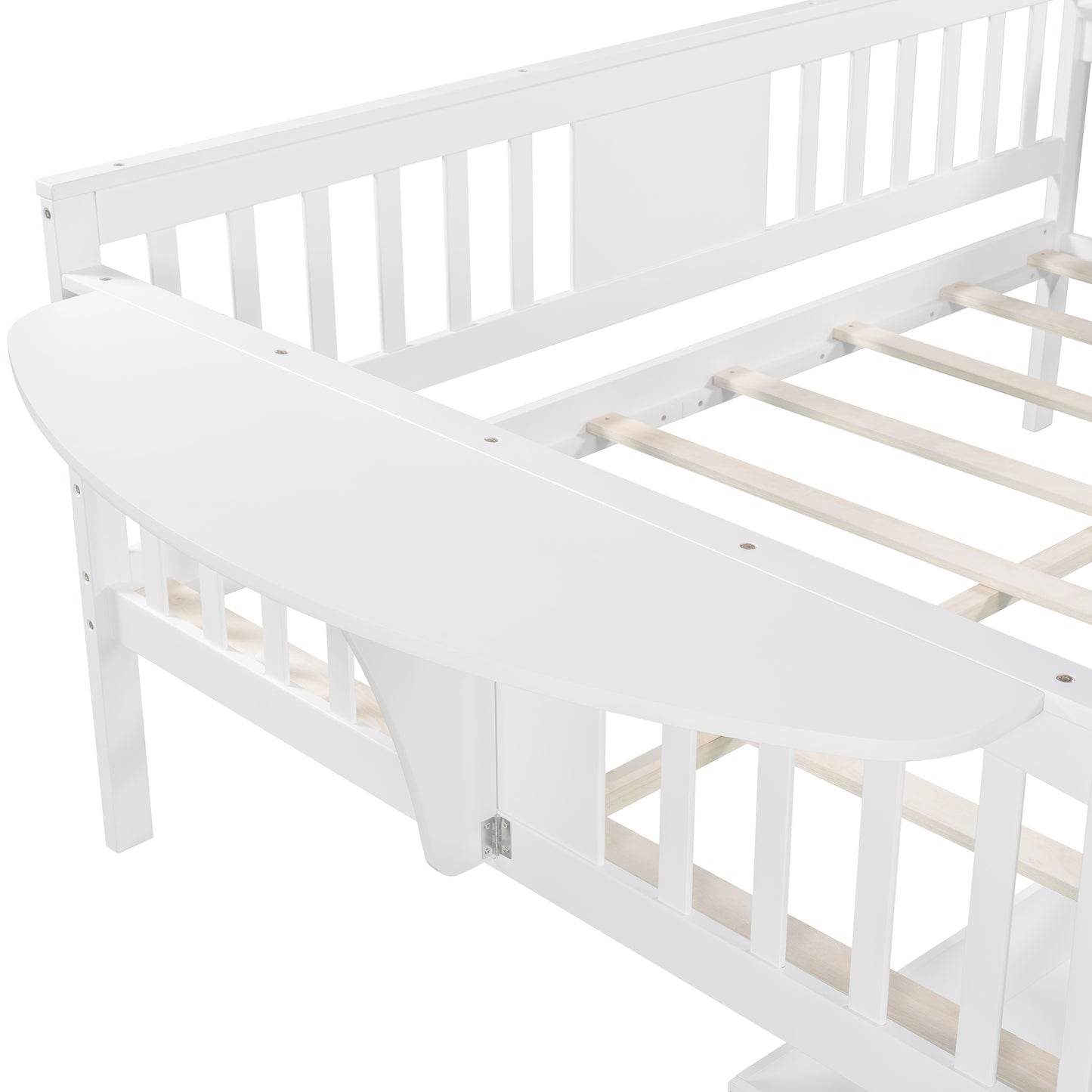 Full-size White Daybed with Two Storage Drawers and Collapsible Side-Tables