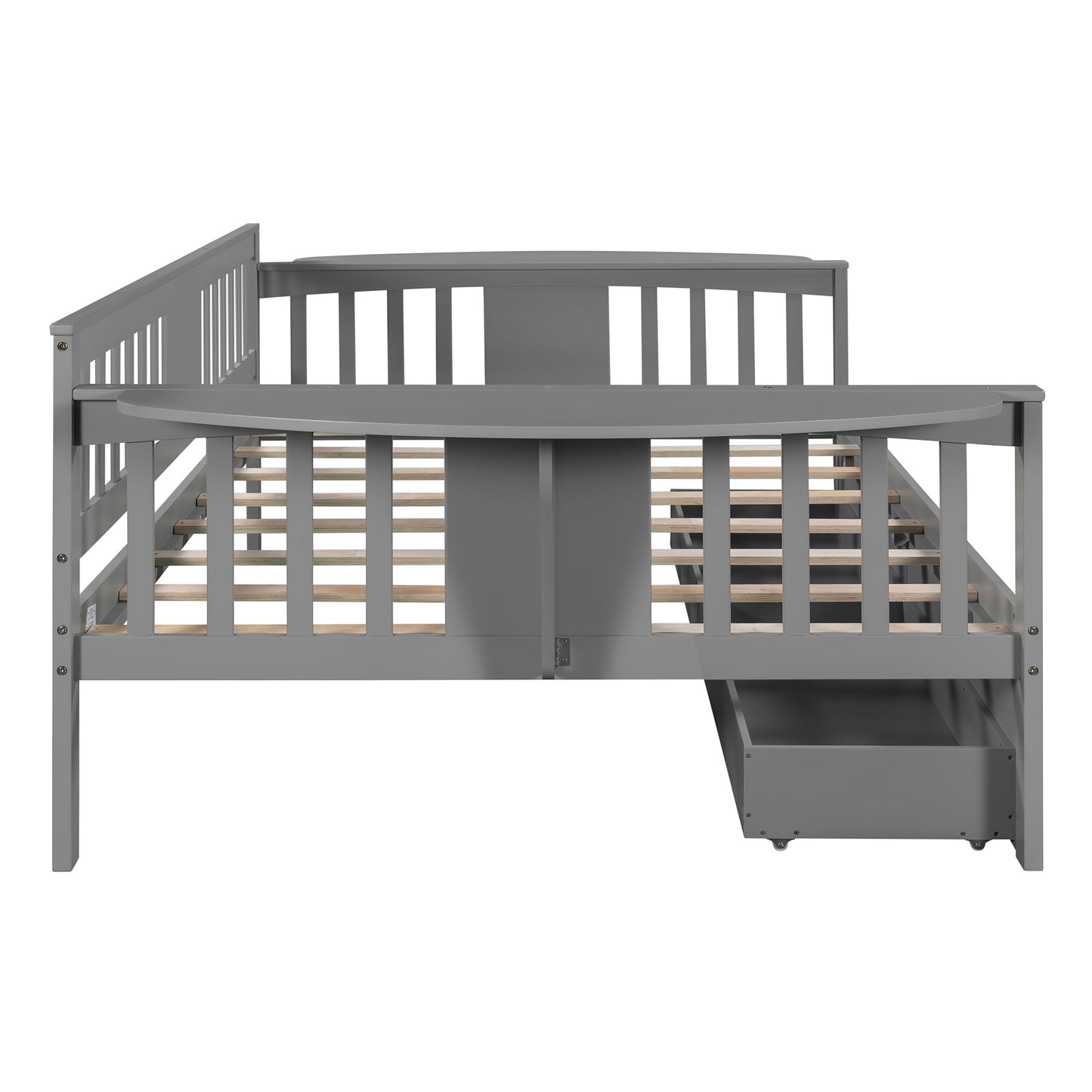 Full-size Gray Daybed with Two Storage Drawers and Collapsible Side-Tables