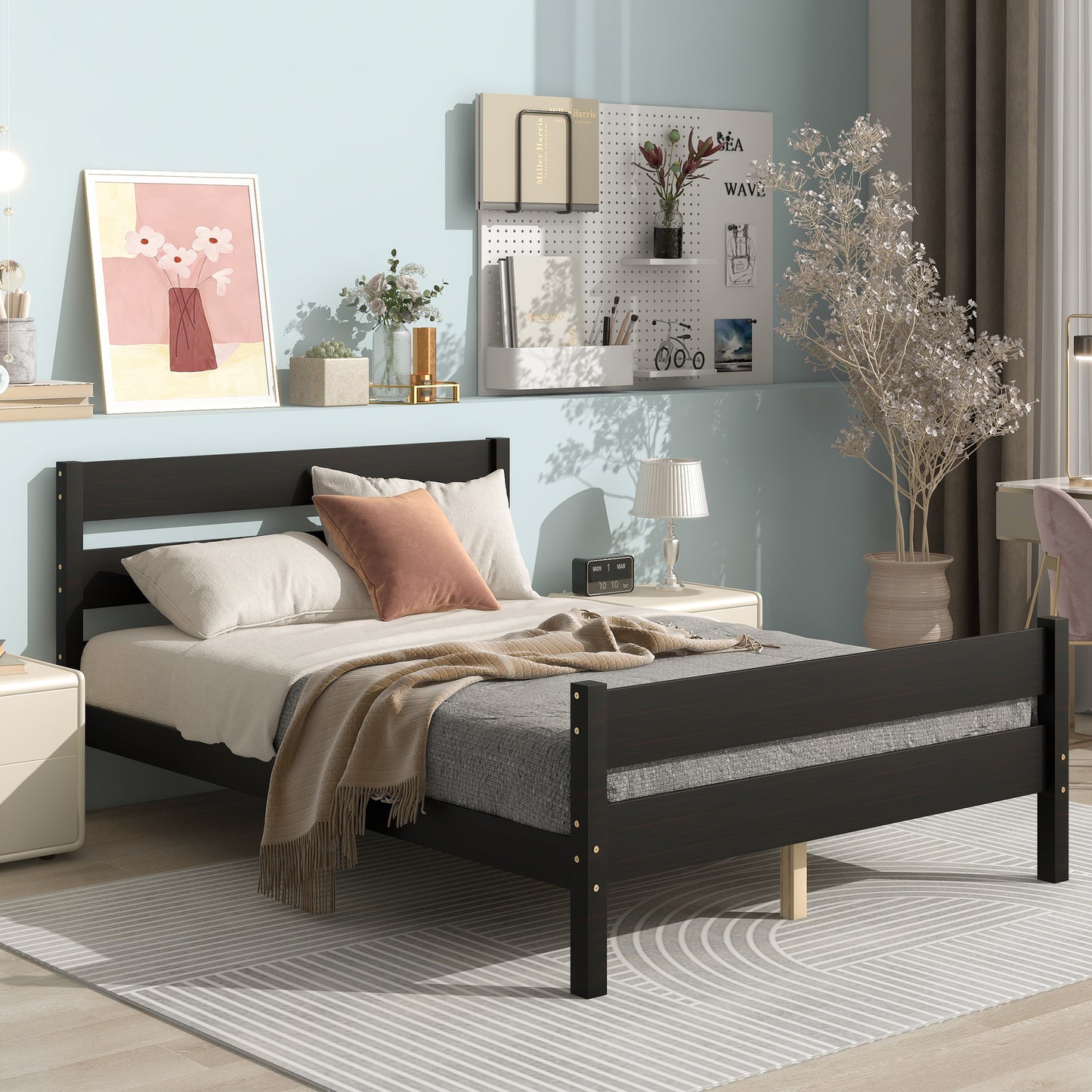 Full Platform Bed with Headboard and Footboard, Espresso