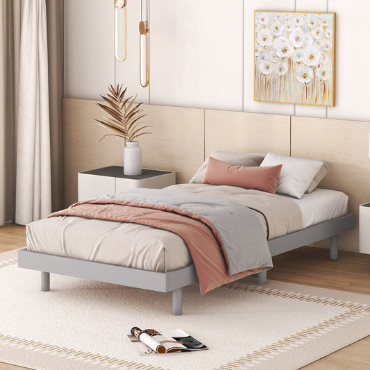 Modern Design Twin Size Floating Platform Bed Frame for Grey Color