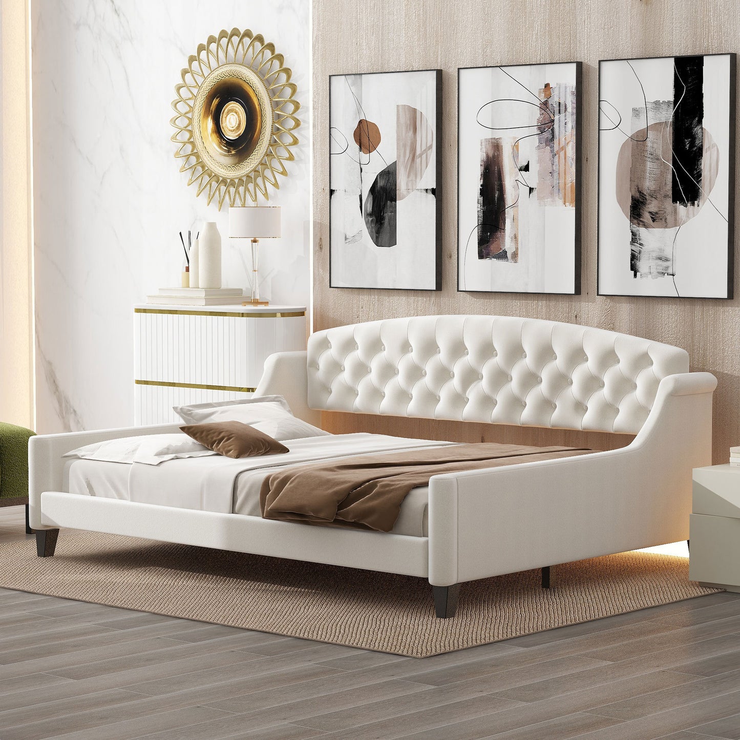 Modern Luxury Tufted Button Daybed, Full, Beige