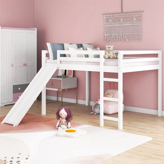 Loft Bed with Slide, Multifunctional Design, Full (White)