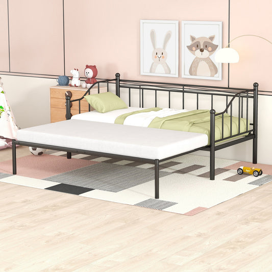 Twin Size Metal Daybed with Trundle, Daybed with Slat No Box required Black
