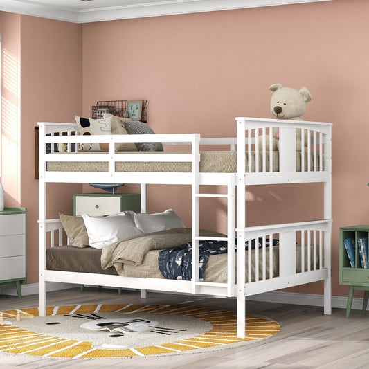 Full over Full Bunk Bed with Ladder for Bedroom, Guest Room Furniture-White