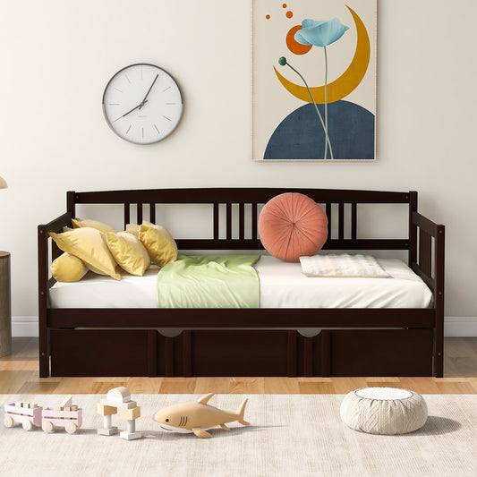 Twin Size Daybed Wood Bed with Twin Size Trundle,Espresso