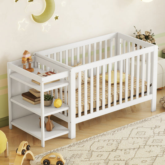 Convertible Crib with Changing Table, White