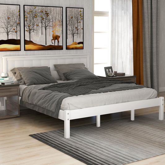 Platform Bed Frame with Headboard, Wood Slat Support, No Box Spring Needed, Queen, White