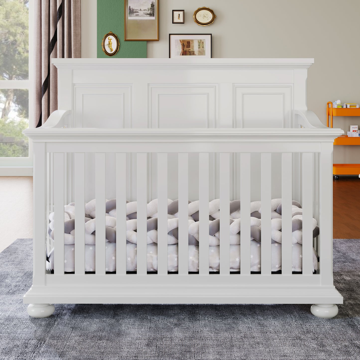 Traditional Farmhouse Style 4-in-1 Full Size Convertible Baby Crib - Converts to Toddler Bed, Daybed and Full-Size Bed, White