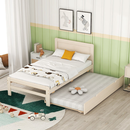 Modern Design Twin Size Platform Bed Frame with Trundle for White Washed Color