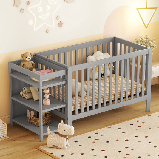 Convertible Crib with Changing Table, Gray