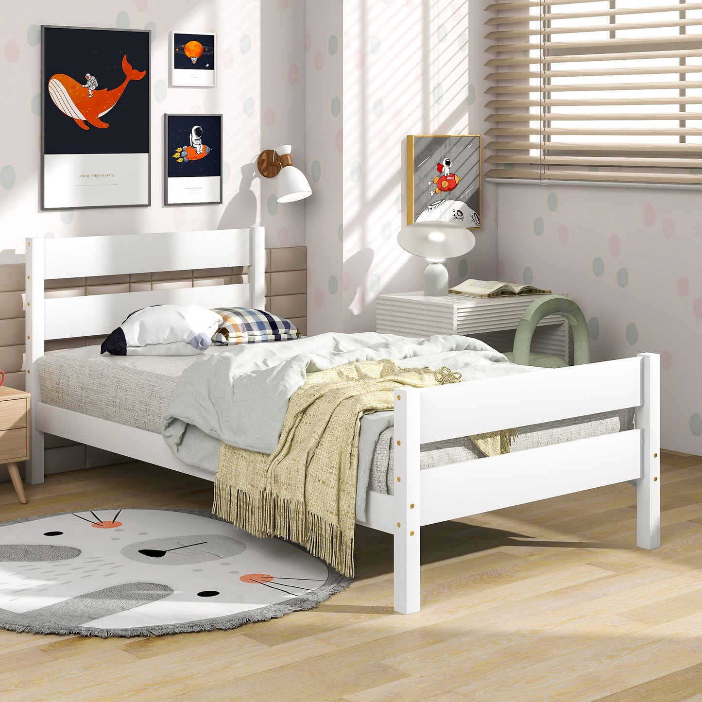 Twin Platform Bed with Headboard and Footboard, White