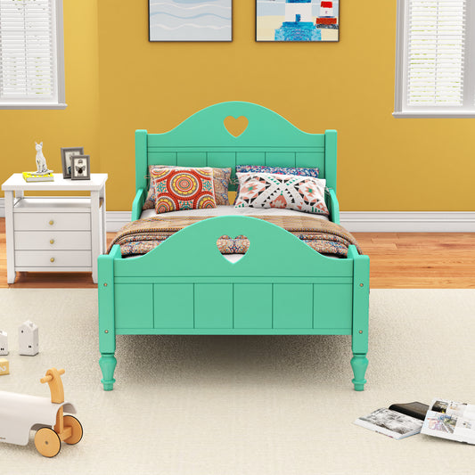 Macaron Twin Size Toddler Bed with Side Safety Rails and Headboard and Footboard,Seasoft Green