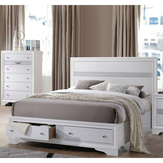 Eastern King Size White Wood ACME Naima Platform Bed with Two Drawers-Platform Bed-HomeDaybed