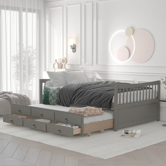 Full size Daybed with Twin size Trundle and Drawers, Full Size, Gray
