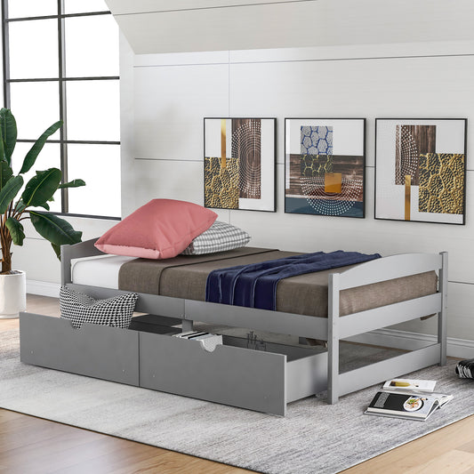 Twin size platform bed, with two drawers, gray