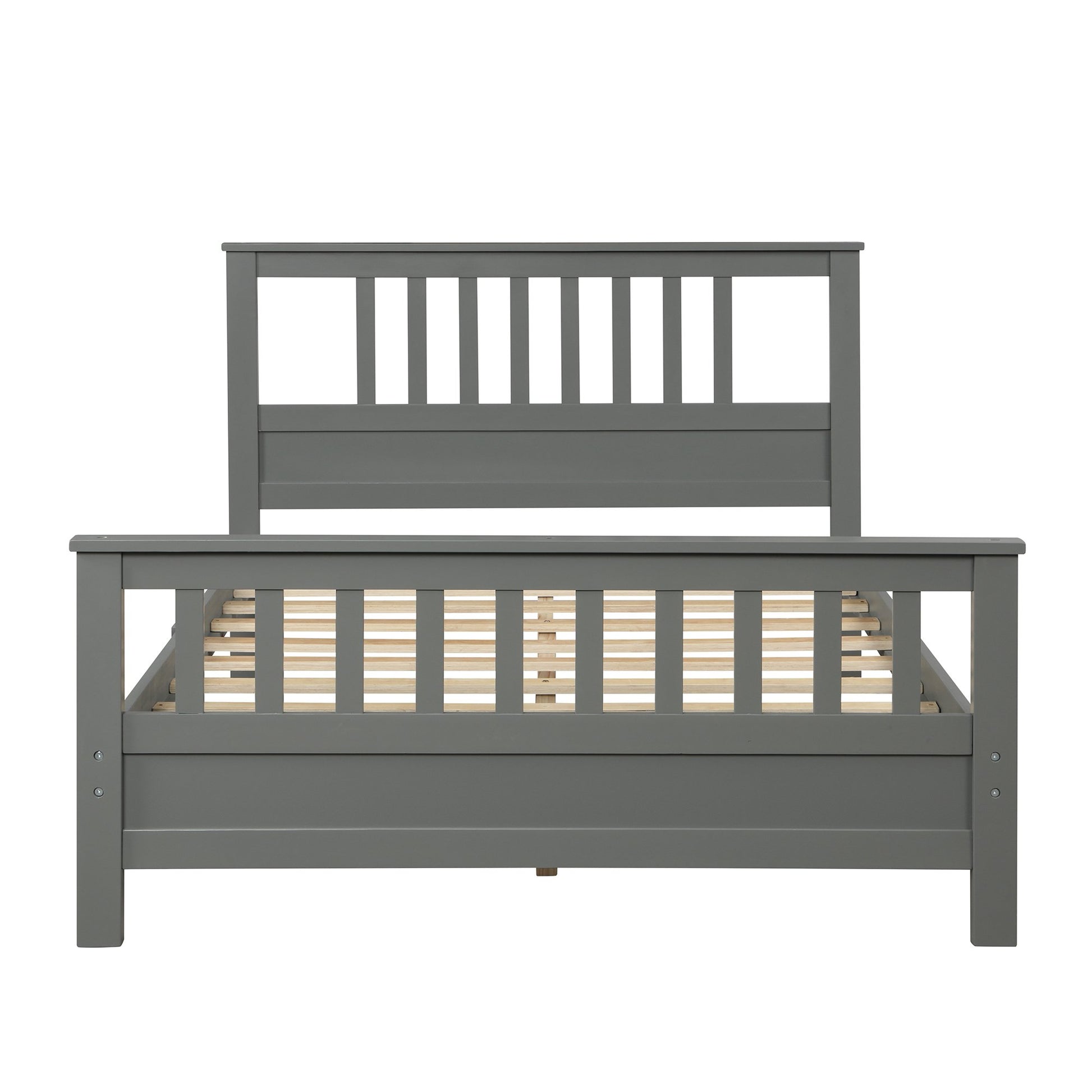Full Gray Wood Platform Bed with Slatted Headboard and Footboard-Platform Bed-HomeDaybed
