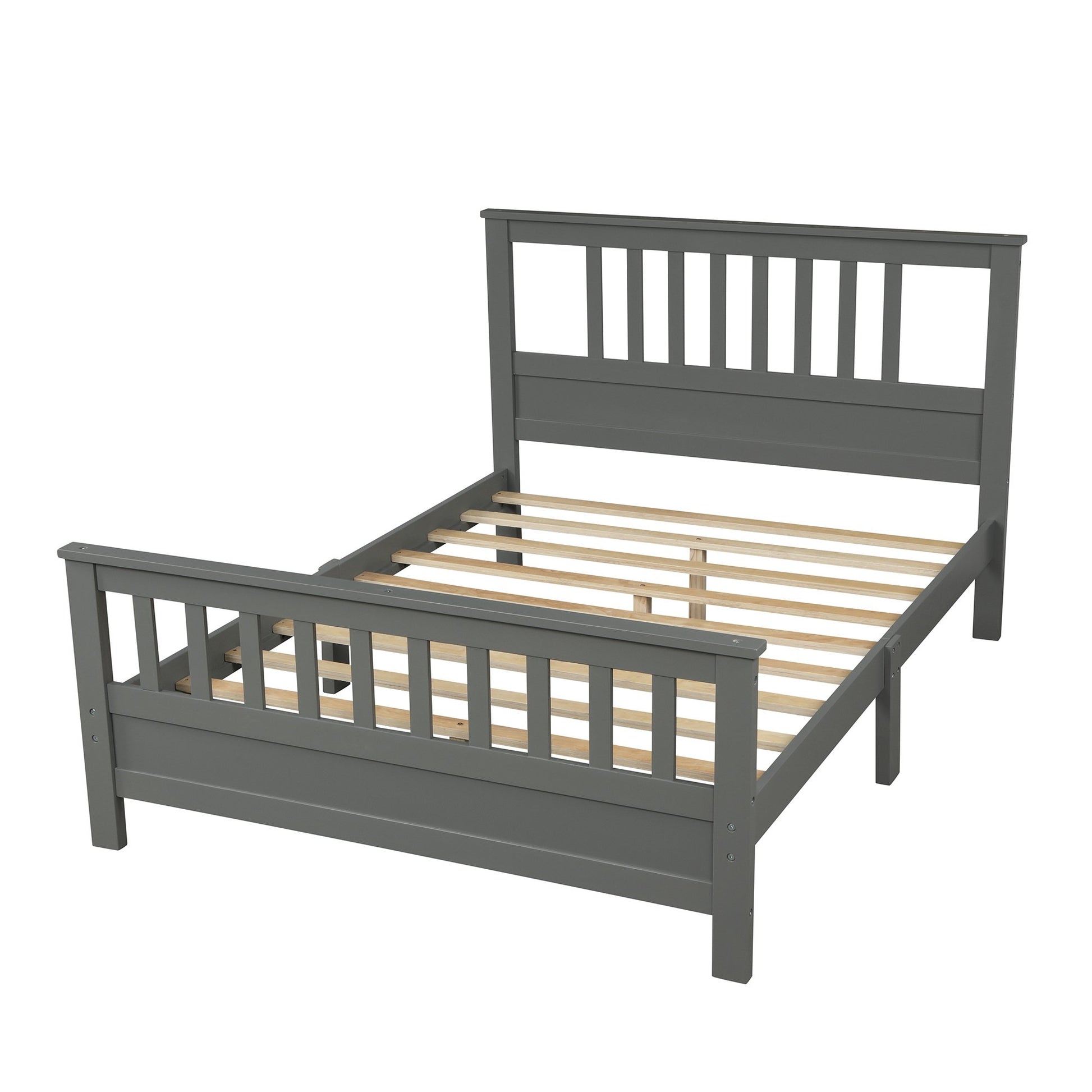Full Gray Wood Platform Bed with Slatted Headboard and Footboard-Platform Bed-HomeDaybed