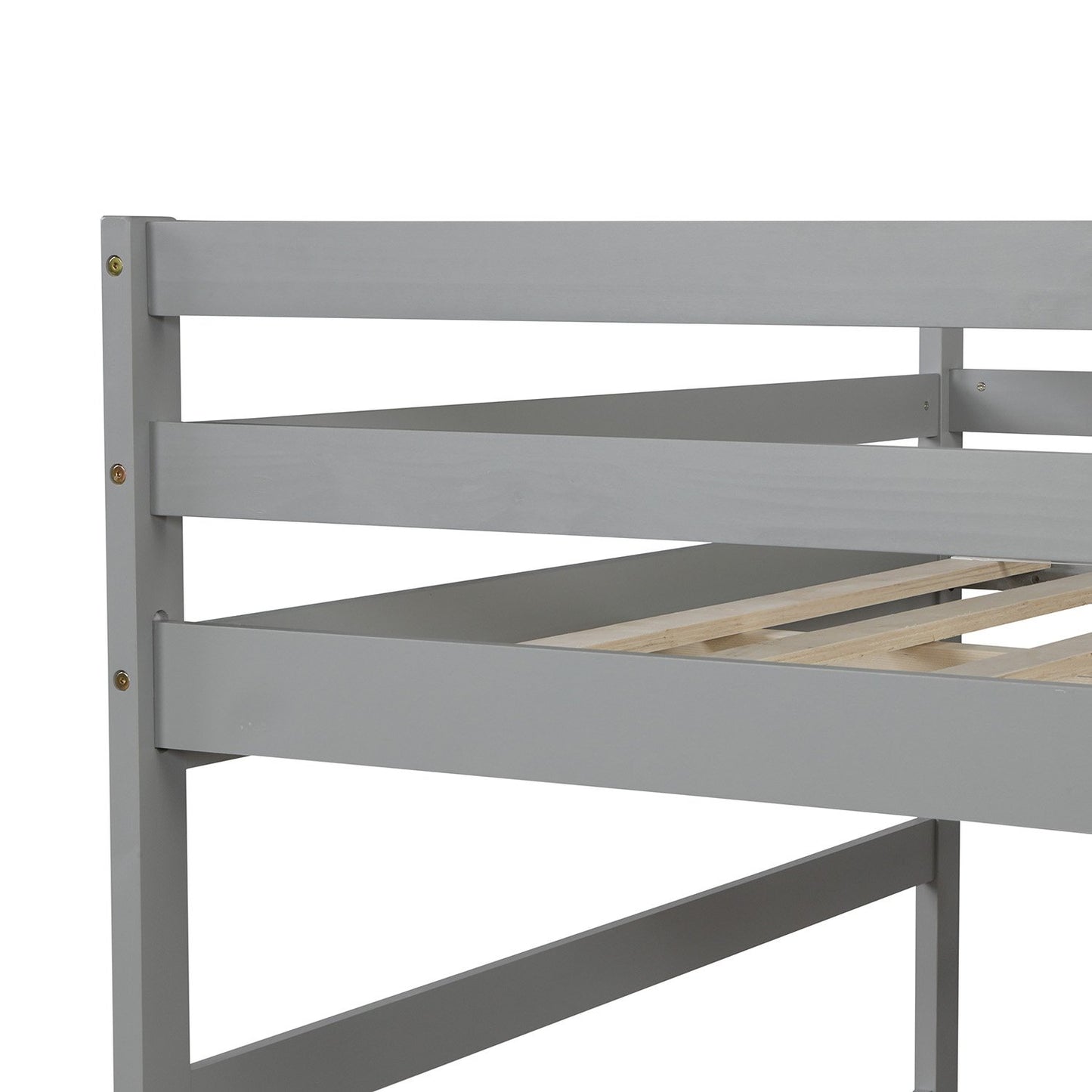 Full over Full Gray Pinewood Bunk Bed with Twin Trundle, Staircase and Storage-Bunk Bed-HomeDaybed