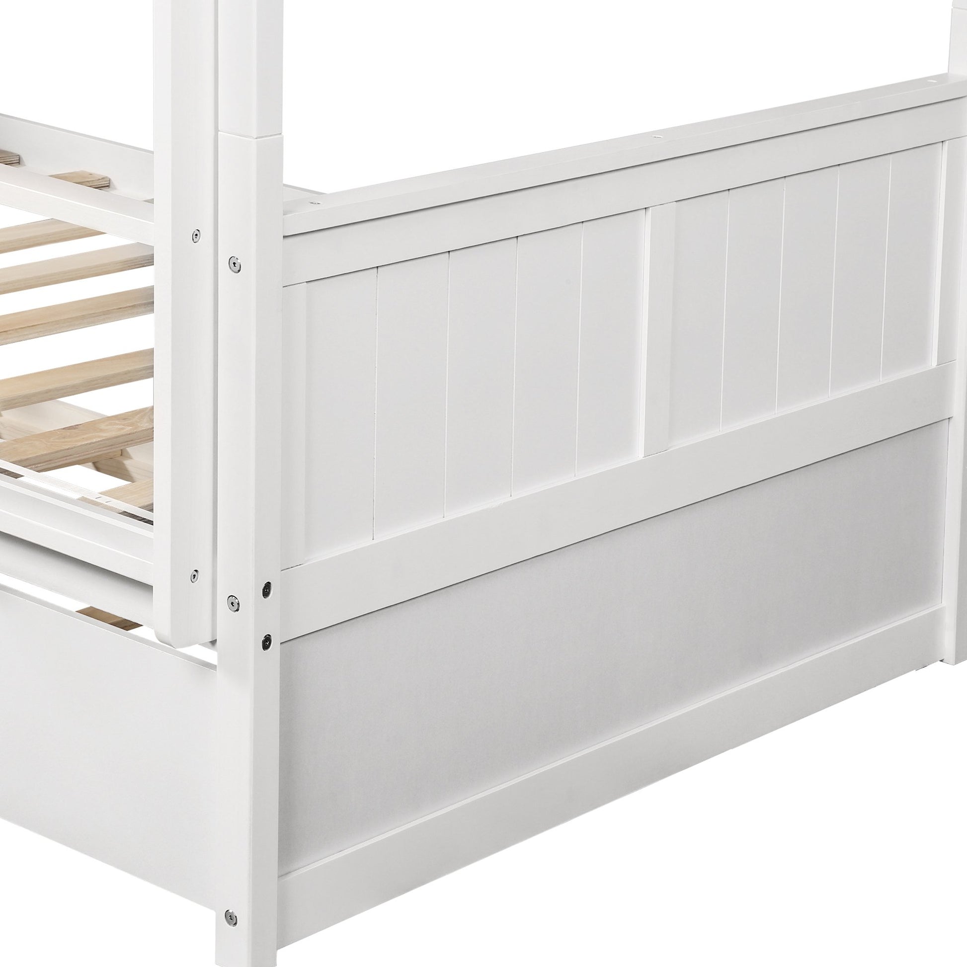 Full Over Full White Pinewood Bunk Bed with Twin Trundle-Bunk Bed-HomeDaybed