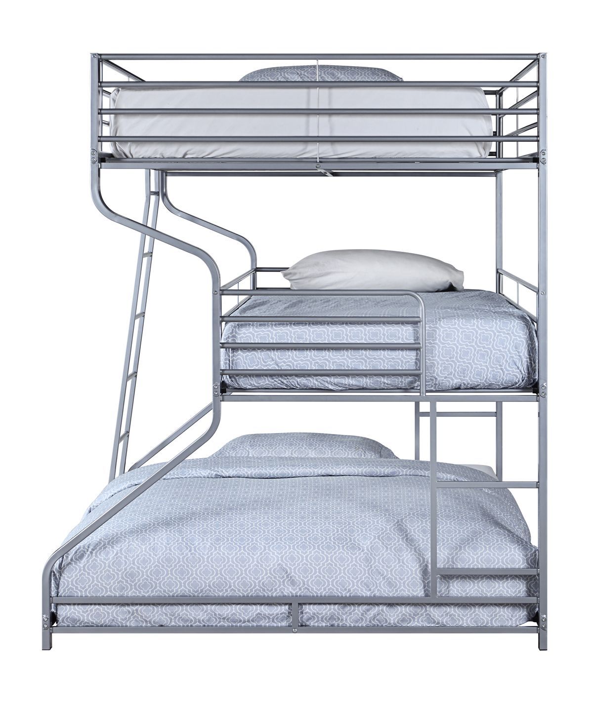 Full over Twin over Queen Size Silver Color Metal ACME Caius II Triple Bunk Bed-Bunk Bed-HomeDaybed