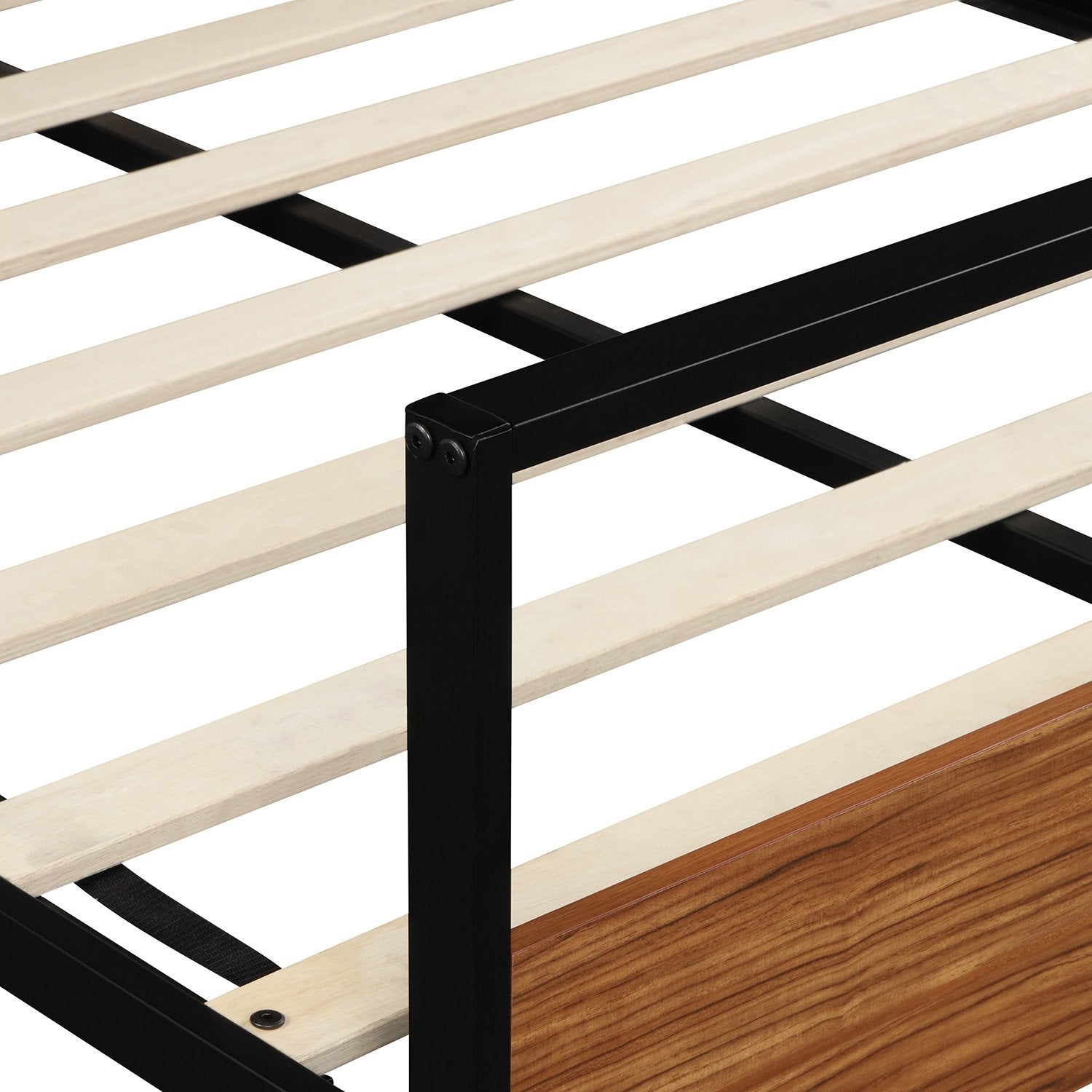 Full Size Black Metal and Wood Platform Bed-Platform Bed-HomeDaybed
