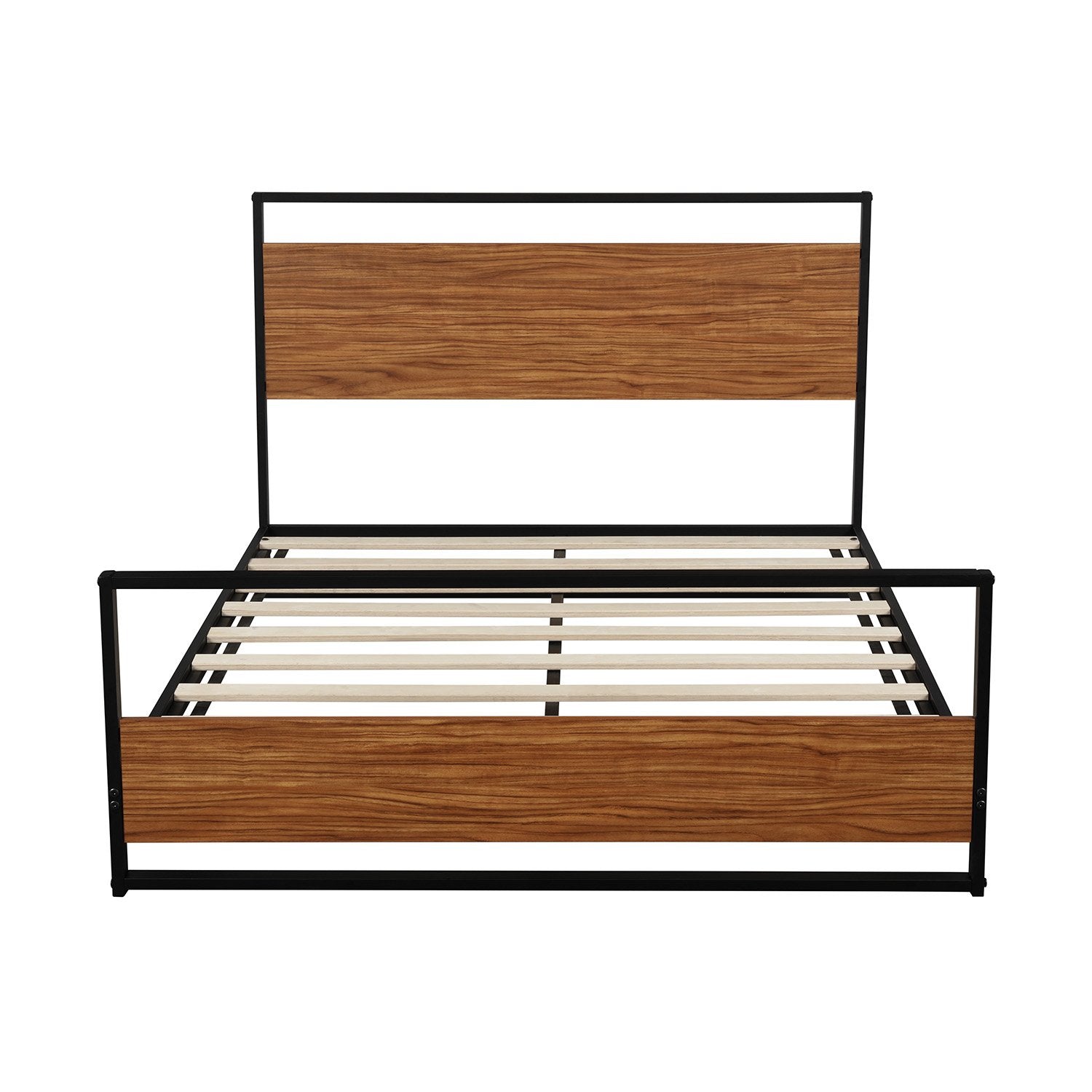 Full Size Black Metal and Wood Platform Bed-Platform Bed-HomeDaybed