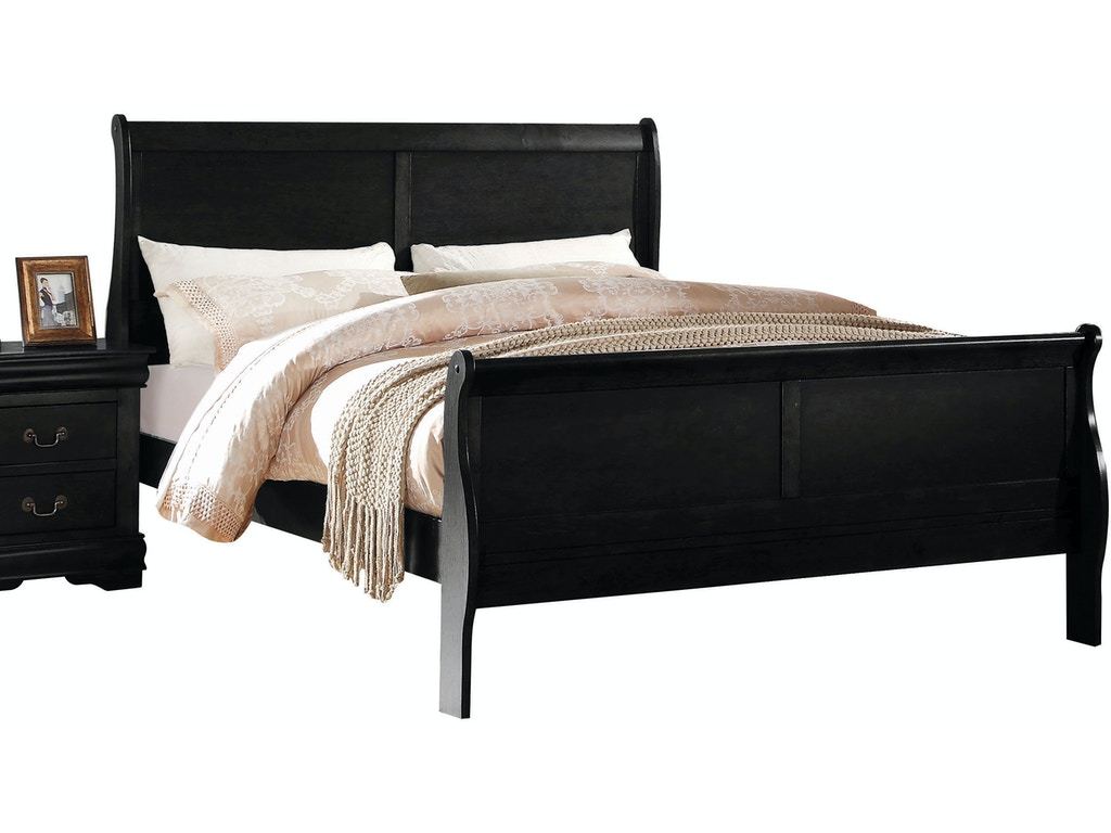 Full Size Black Wood ACME Louis Philippe Platform Bed-Sleigh Bed-HomeDaybed