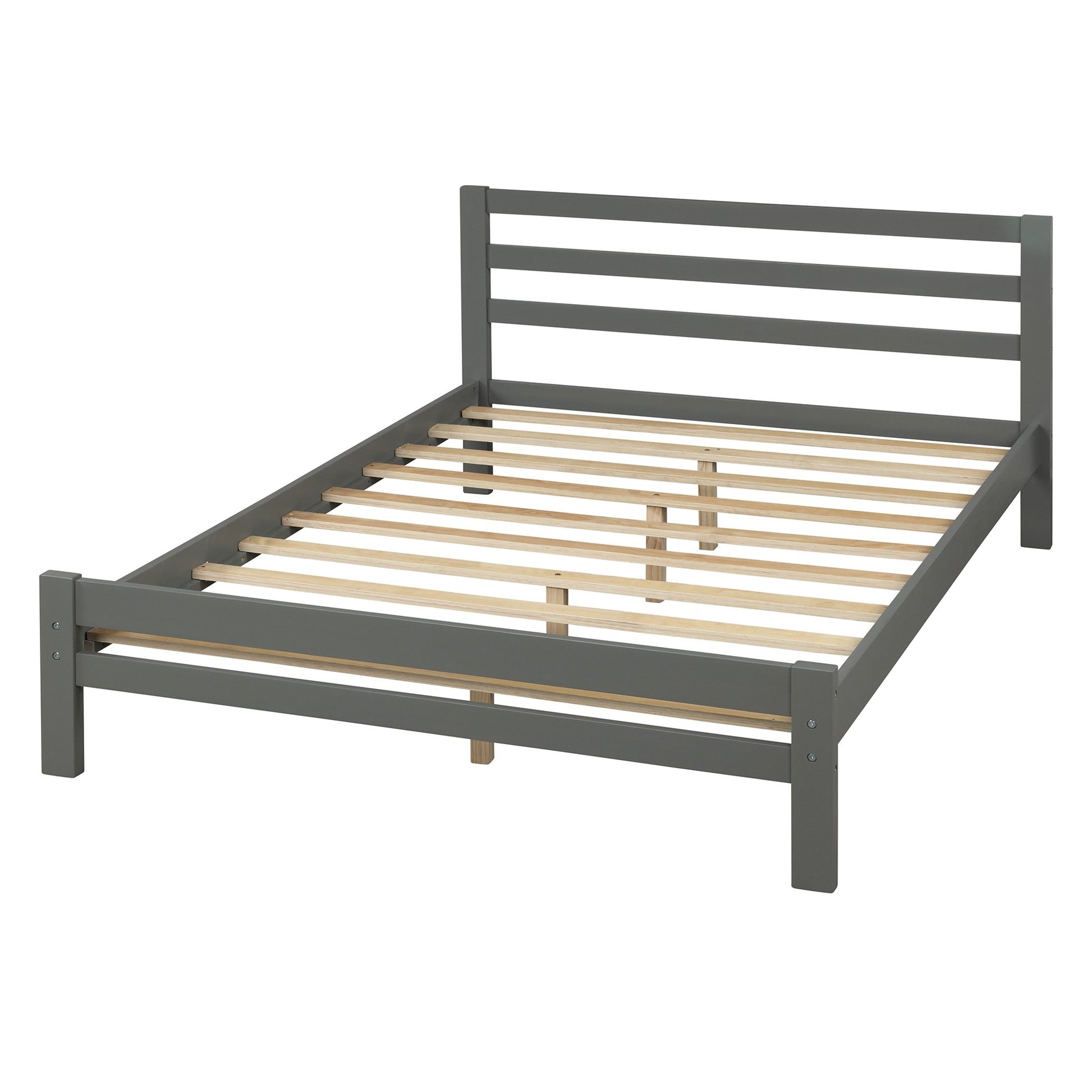 Full Size Gray Wood Platform Bed with Two Drawers-Platform Bed-HomeDaybed