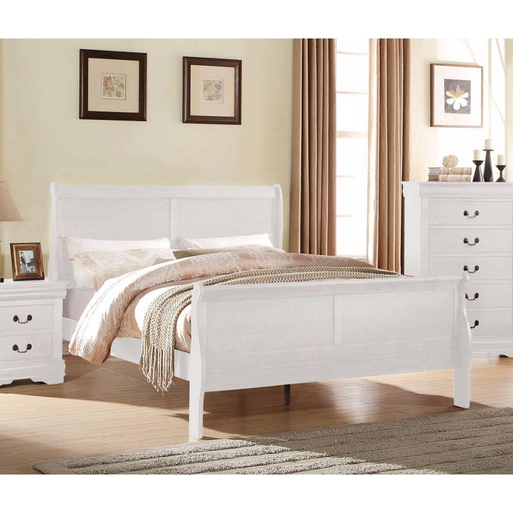 Full Size White Wood ACME Louis Philippe Sleigh Bed-Sleigh Bed-HomeDaybed