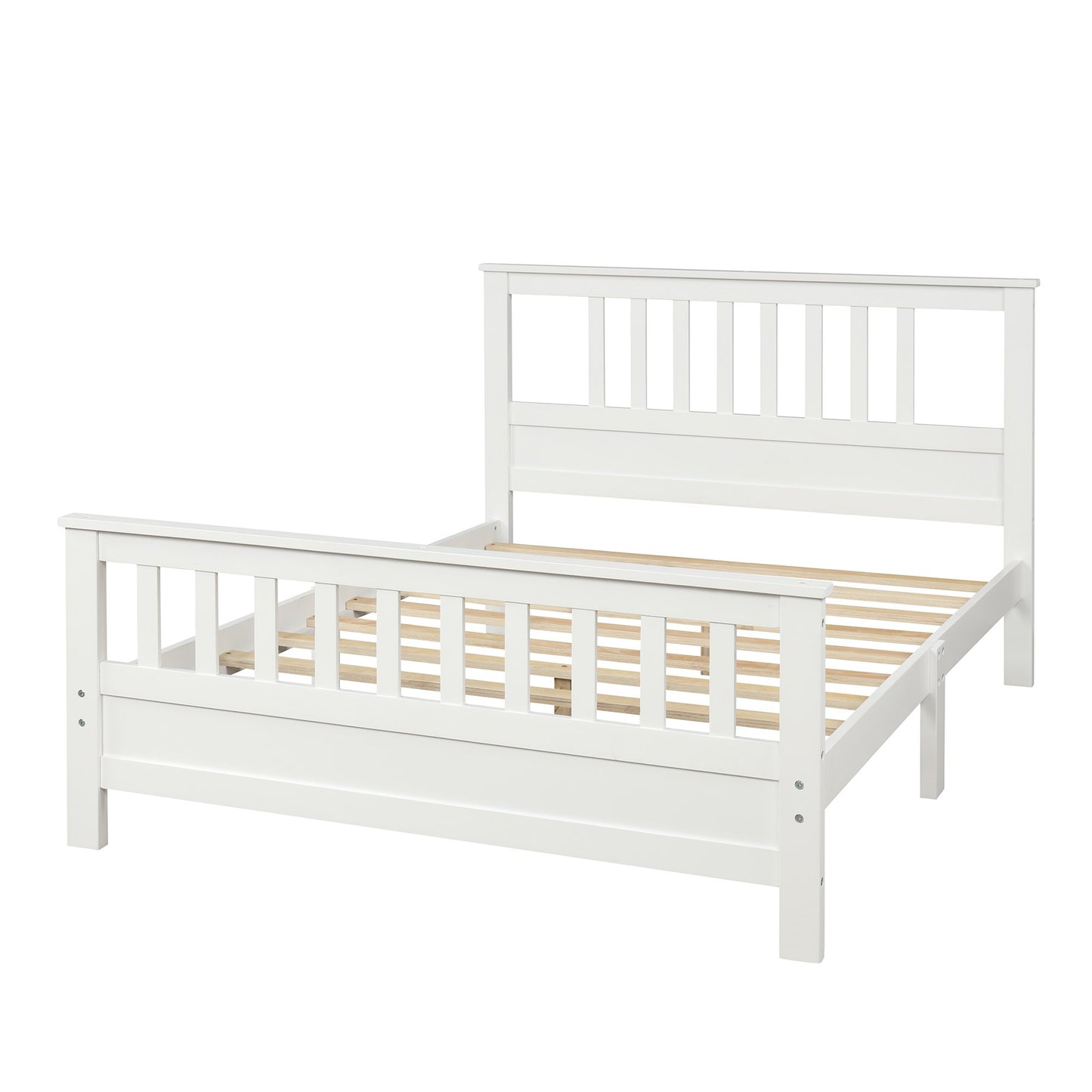 Full Size White Wood Platform Bed with Slatted Headboard and Footboard-Platform Bed-HomeDaybed