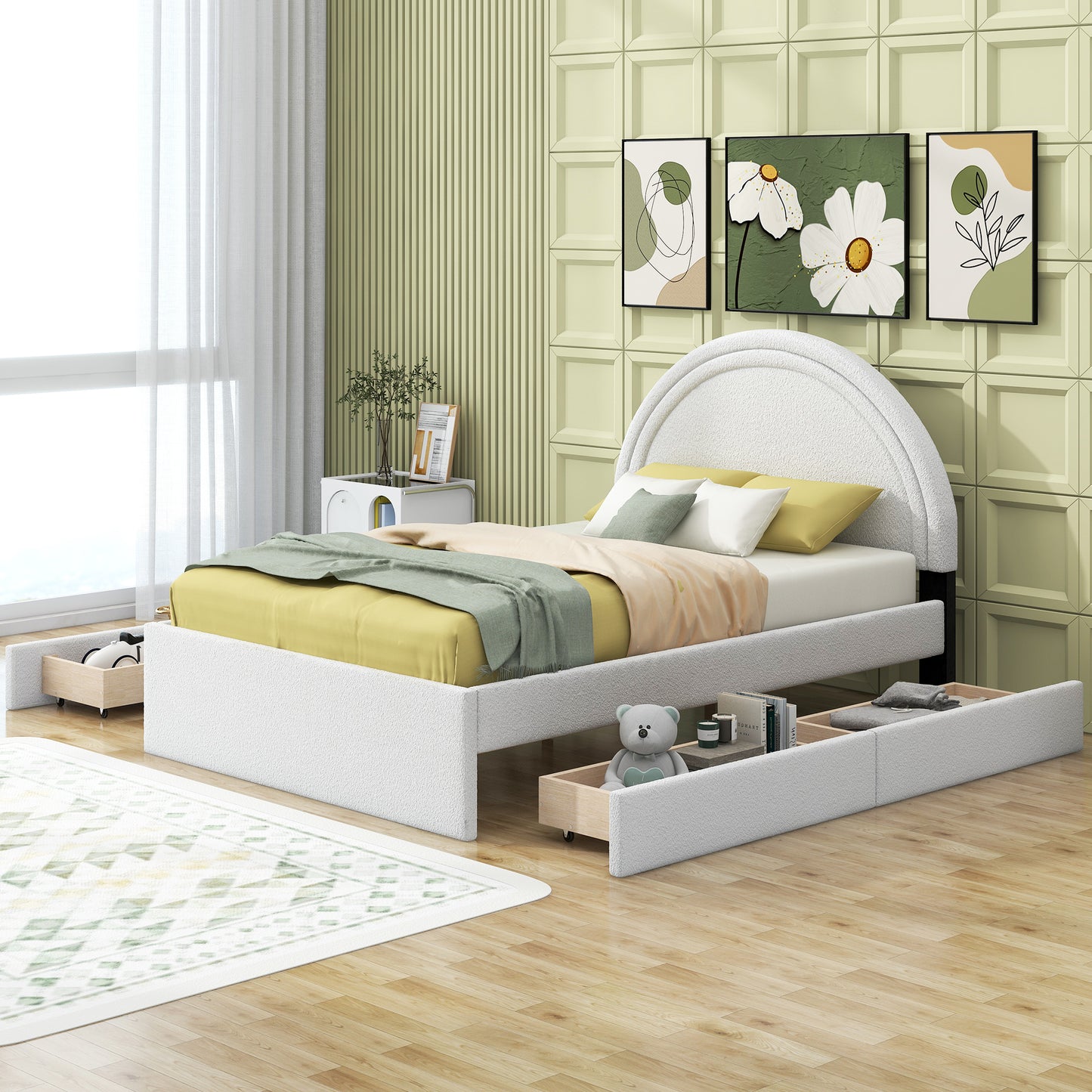 Teddy Upholstered Platform Bed With Four drawers, Full