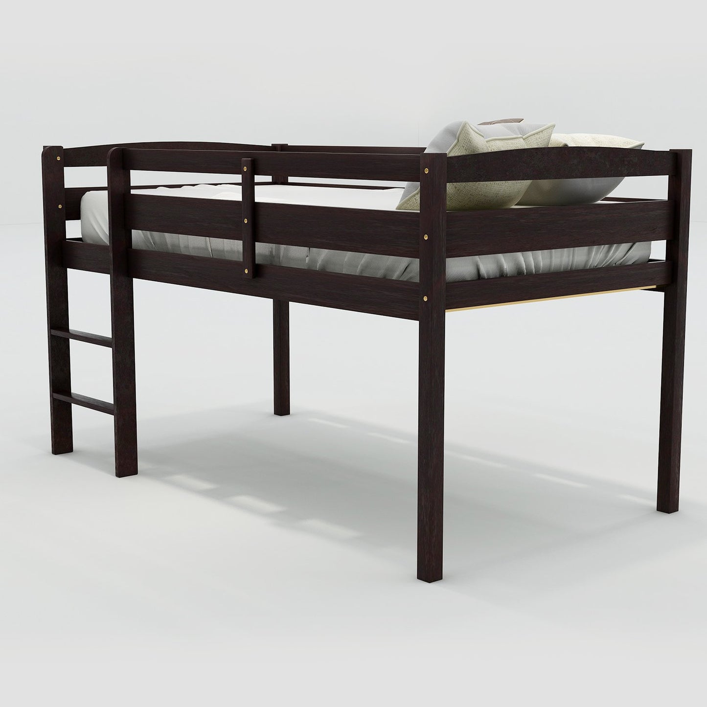 Minimalistic Twin Espresso Pinewood Low Loft Bed-Loft Bed-HomeDaybed