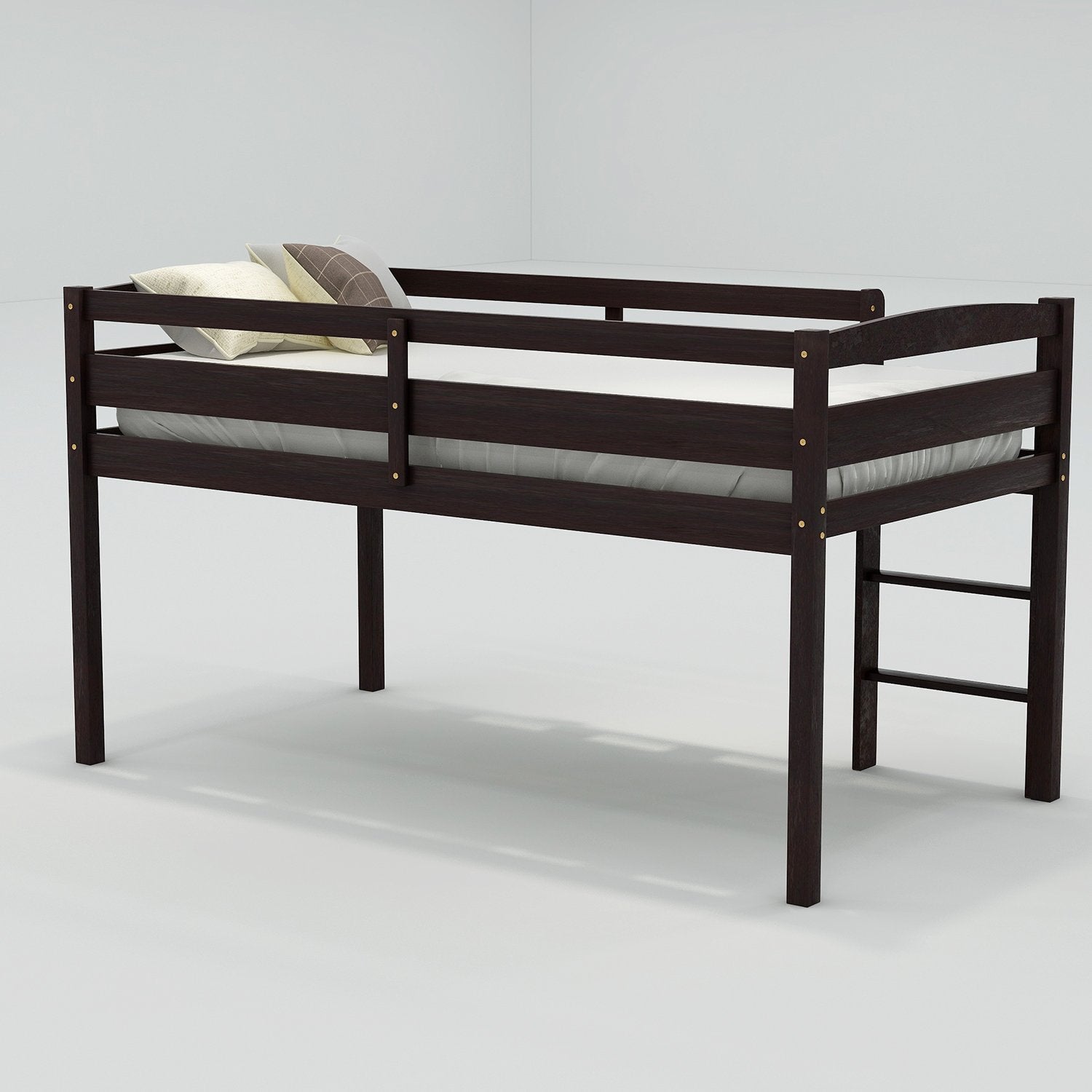 Minimalistic Twin Espresso Pinewood Low Loft Bed-Loft Bed-HomeDaybed