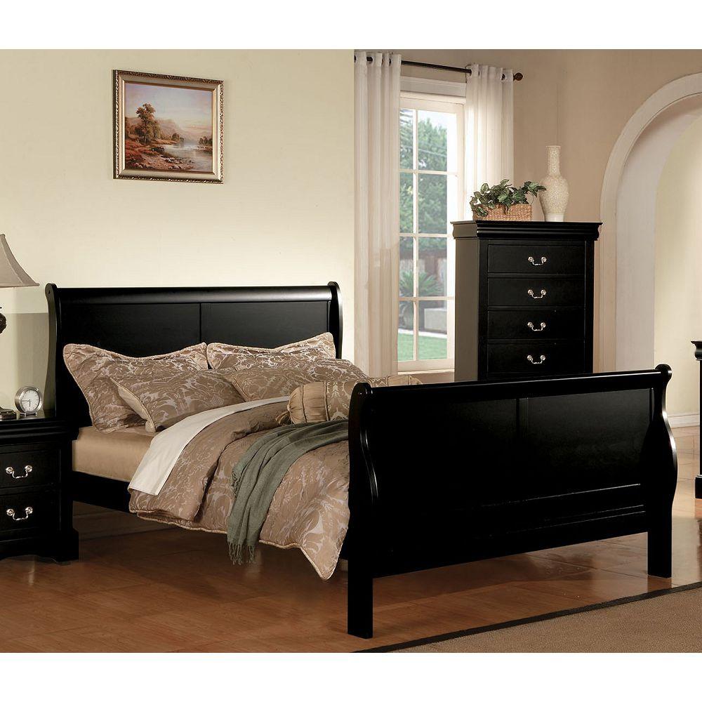 Queen Size Black Wood ACME Louis Philippe Platform Bed-Sleigh Bed-HomeDaybed