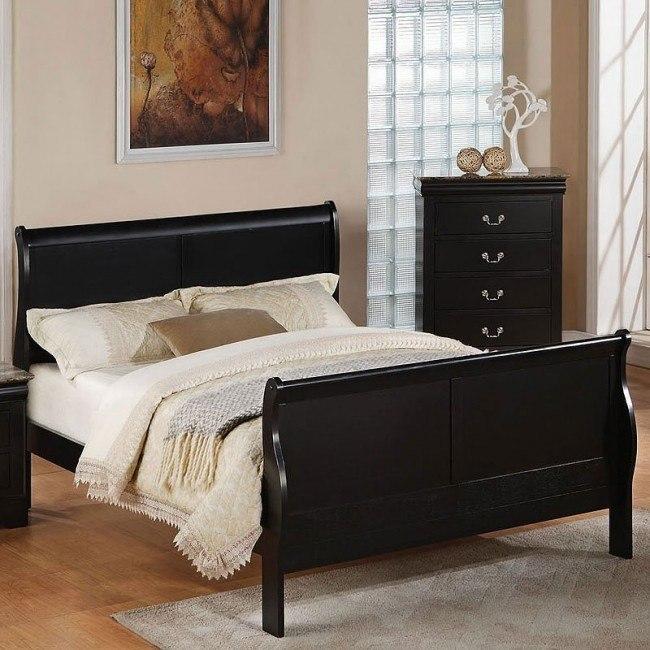 Queen Size Black Wood ACME Louis Philippe Platform Bed-Sleigh Bed-HomeDaybed